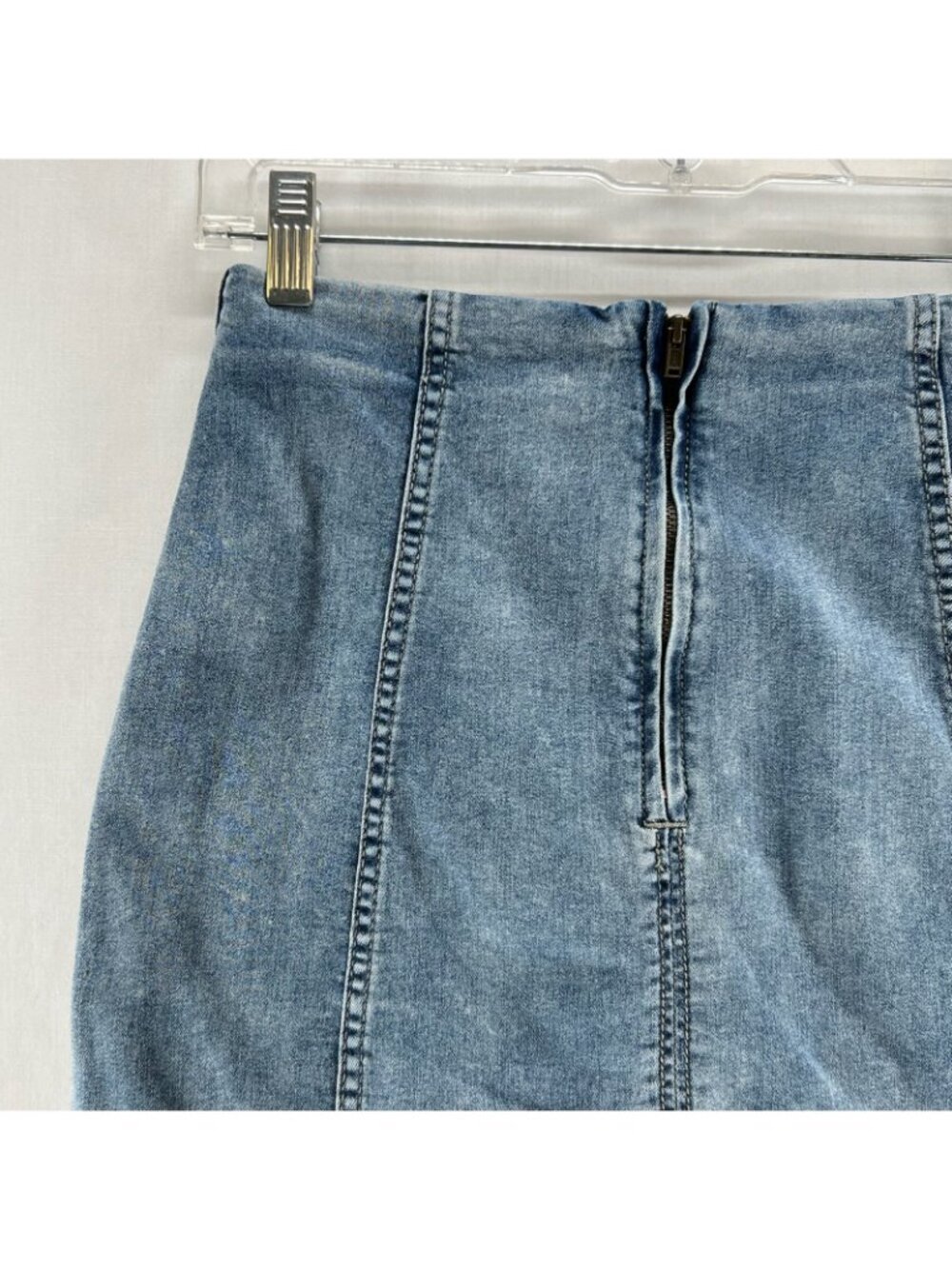 Free People Modern Femme Denim Mini Skirt Womens 6 Seamed High Rise Stretch Blue - Picture 9 of 12